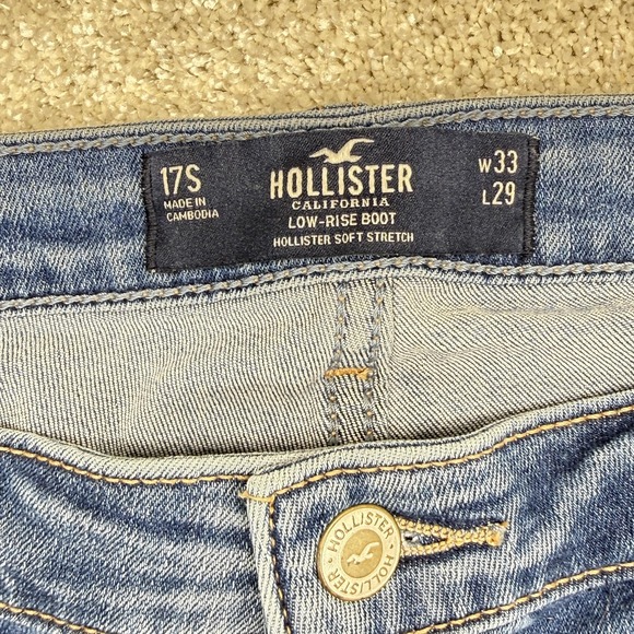 Hollister Low-Rise Boot Jeans Juniors 17S Blue Medium Wash Distressed Stretch - Picture 4 of 12